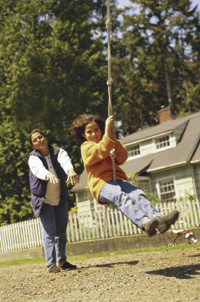 Picture of a mother and daugher on a swing.